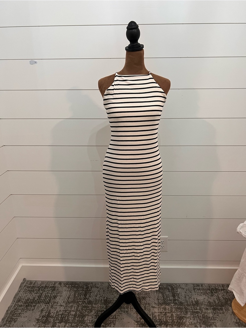 Sabora Striped Halter Maxi Dress - White & Black